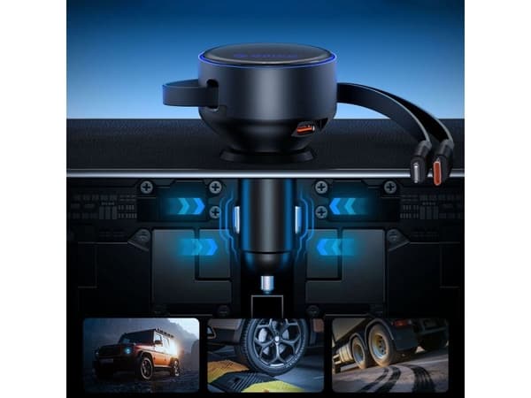 Orico Dual Stretch 60W USB-C Car Charger with Two Retractable USB-C + Lightning Cables - Black