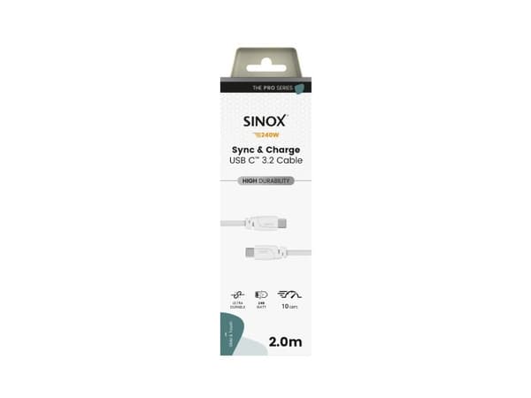 Sinox PRO USB C -kaapeli. 2m. Valkoinen