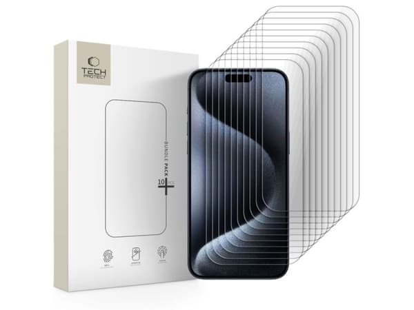 Tech-Protect herdet glass 10-pakning til iPhone 15 Pro Max