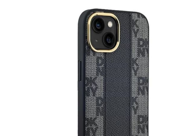 DKNY Leather Checkered Mono Pattern MagSafe-deksel iPhone 15 / 14 / 13 (svart)