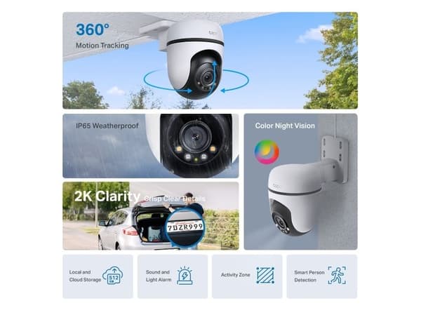 TP-Link Tapo C510W V2, IP-säkerhetskamera, Utomhus, Trådlös, Amazon Alexa & Google Assistant, Intern, Tak/vägg/stång