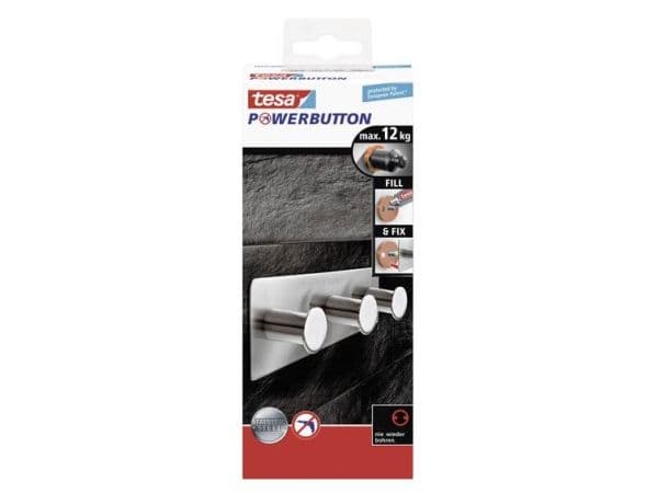 TESA Powerbutton, Innendørs, Håndklekrok, Sølv, Rustfritt stål, Limstrimmel, 12 kg