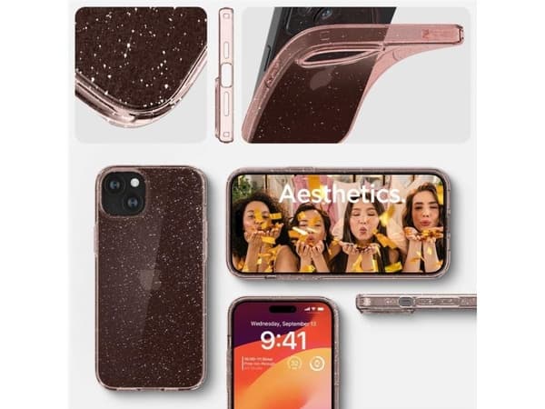 Spigen Liquid Crystal Glitter-skal för iPhone 15 Plus - rosa/transparent