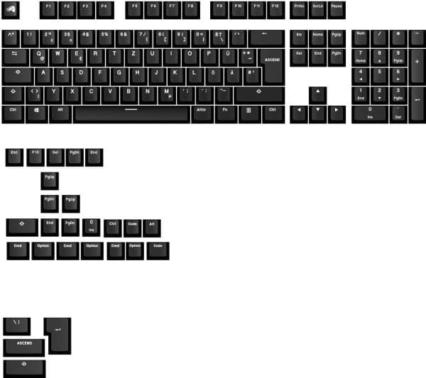 Glorious GPBT Basics keycaps, ISO (DE), PBT, Dye-Sub - klassisk svart
