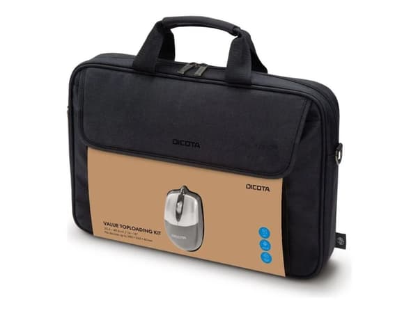 DICOTA Value Toploading Kit - Notebookbæreveske - 14" - 16" - svart - med optisk USB-mus