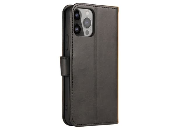 Lommebokdeksel med klaffstativ til iPhone 15 Pro Magnetveske - sort