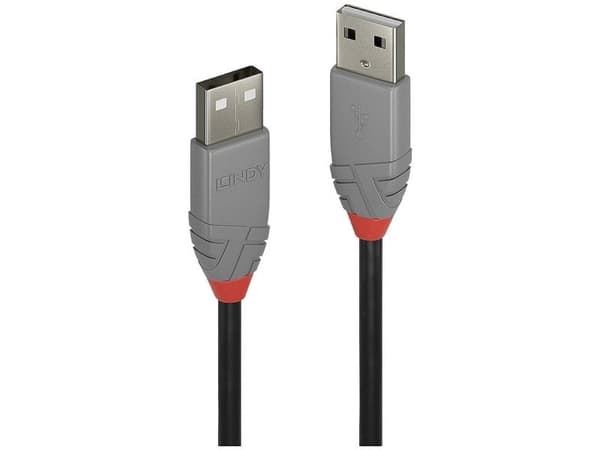 Lindy 36692, 1 m, USB A, USB A, USB 2.0, 480 Mbit/s, Sort, Grå