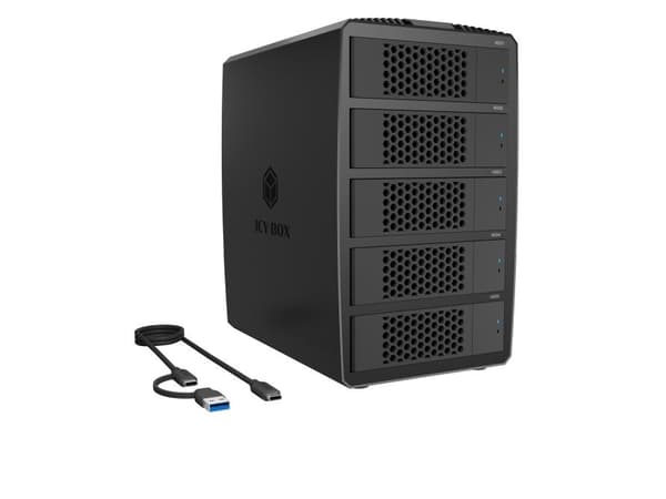 RAID-system för 5 st 2,5"/3,5" SATA-hårddiskar, IB-RD3705-CU3 RAID 0/1/10/3/5, Single, Large, Clone