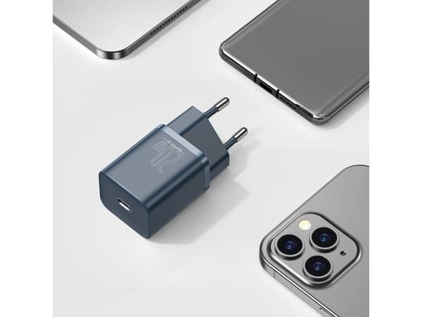 Baseus Super Si Quick Charger 1C 20W strømadapter med USB-C til Lightning-kabel 1 m (blå)