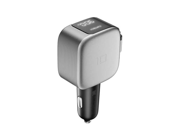 Cuktech CC903P 100W Car Charger with Display and 70cm Retractable USB-C Cable - Gray