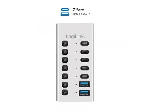 Hub USB 3.2 Gen1 7 portar USB-A/C, strömbrytare
