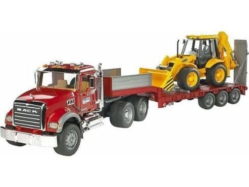 BRUDER - MACK Granite truck with low loader and JCB 4CX backhoe loader