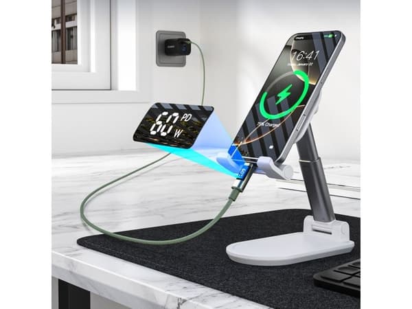USB-kabel Choetech PD60W USB-C til USB-C med digitalt display 1,2 m nylon - grønn