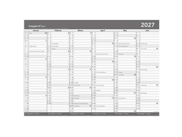 Basic kontorskalender med whiteboardfunktion A2 2027