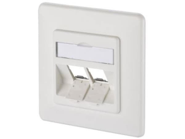 METZ CONNECT - Wall plate - with labeling window - vinklad - 1 grupp - 2 modules - kritvit, RAL 9010