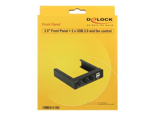 Delock frontpanel 3,5", 2x USB 2.0 svart (pinnehode) + viftekontroll (62714)