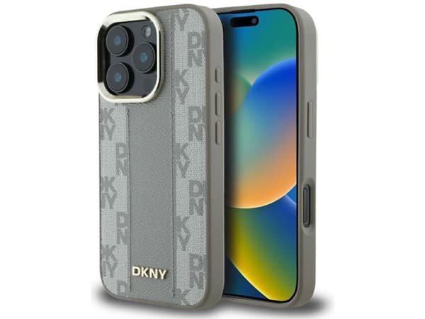 DKNY rutemønster MagSafe iPhone 16 Pro-deksel - beige