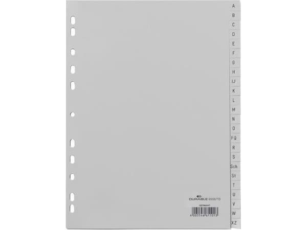 Durable 650410, Numeroitu välilehtihakemisto, Polypropeeni (PP), Harmaa, Muotokuva, A4
