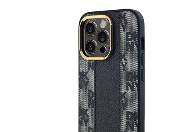 DKNY Leather Checkered Mono Pattern MagSafe Case for iPhone 13 Pro Max - Black