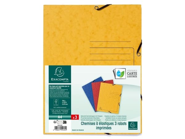 Exacompta 55432E, Flap folder, A4, Kartong, Blå, Röd, Gul, 250 ark, 355 g/m ^