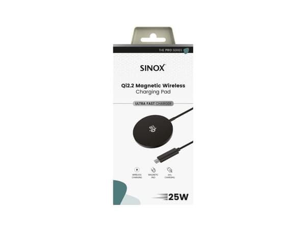 Sinox PRO magnetisk trådløs Qi 2.2-oplader, 25 W. 1,2 m. Sort