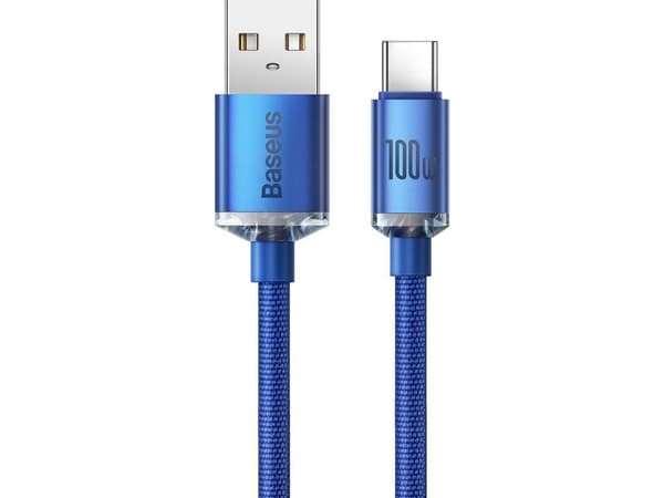 Baseus Crystal Shine USB- till USB-C-kabel, 100 W, 2 m (blå)