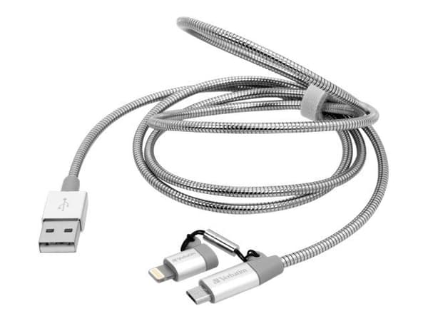Verbatim 48869, 1 m, USB A, Micro-USB B/Lightning, Uros, Alumiini, Harmaa
