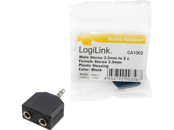 LogiLink CA1002, 3,5 mm, 2x3,5 mm, Sortera