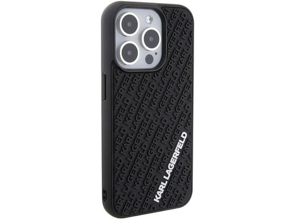 Karl Lagerfeld 3D gummiert multi-logo-deksel til iPhone 15 Pro - svart