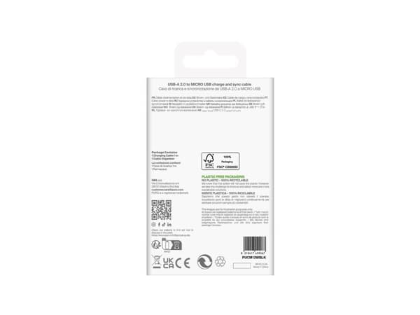 PURO , 1 m, USB A, Micro-USB A, USB 2.0, Svart