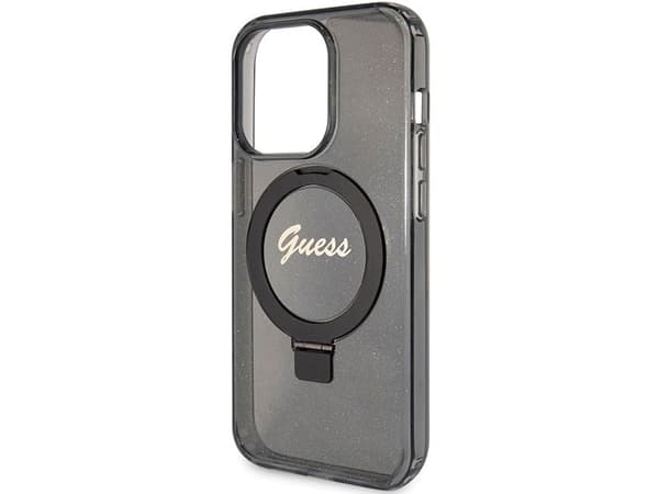 Case Guess IML Ring Stand Glitter MagSafe Case for iPhone 15 Pro Black