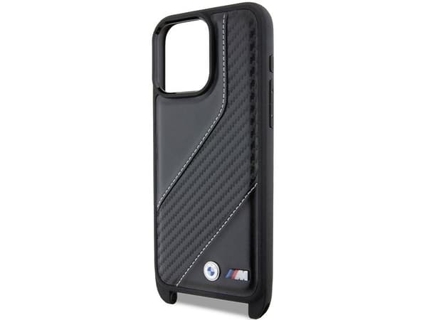BMW M Edition carbon stripe & strap-deksel til iPhone 15 Pro Max - svart