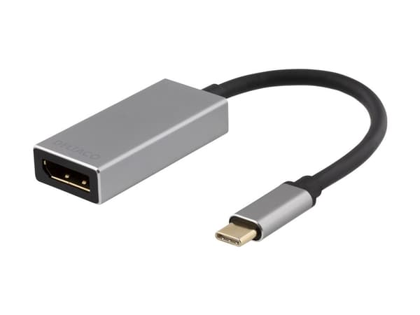 DELTACO USBC-DP2 - Ekstern videoadapter - USB-C - DisplayPort - rymdgrått