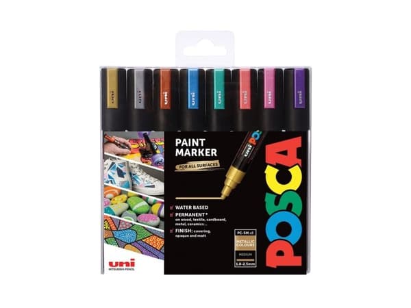 POSCA PC-5M, 1 stykker, Metallisk blå, Projektil spiss, Sort, Blå, Polypropylen (PP), Rør