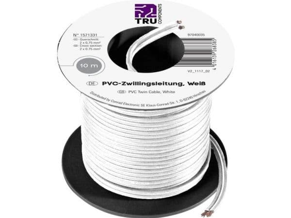 TRU COMPONENTS 1571331 kabel 2 x 0,75 mm² vit 10 m