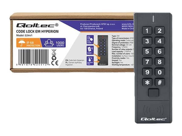 Qoltec HYPERION - Dörrlås - kombination, nyckelkort, nyckelbricka - knappsats