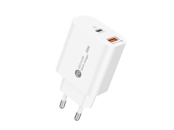 Wozinsky WLS-20W 20W USB-A USB-C Wall Charger with 1m USB-C - USB-C Cable - White