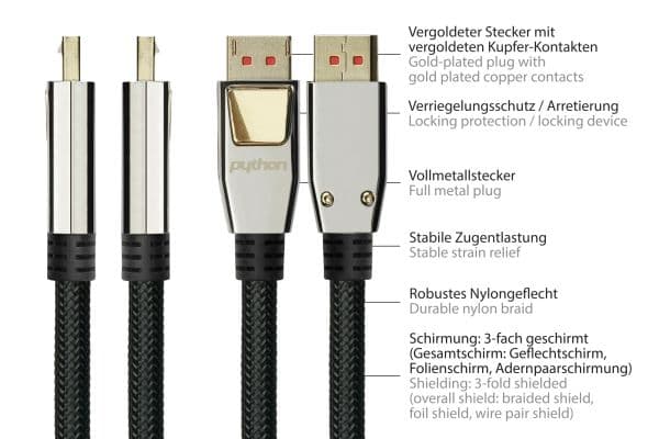Alcasa PYTHON GC-M0218, 3 m, DisplayPort, HDMI, Hankoppling, Hankoppling, Rak