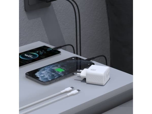 Dudao A28PCEU sovitin 45Watt 2xUSB-C (1m USB-C USB-C kaapeli mukana) Hvid