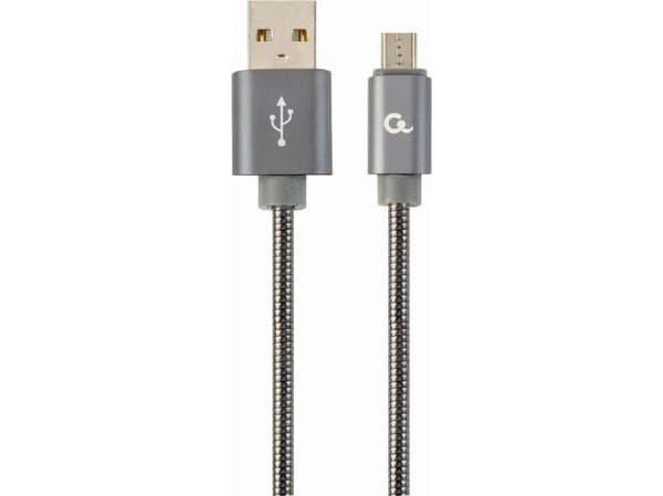 Gembird CC-USB2S-AMMBM-1M-BG, 1 m, Micro-USB B, USB A, USB 2.0, 480 Mbit/s, Harmaa, Metallinen