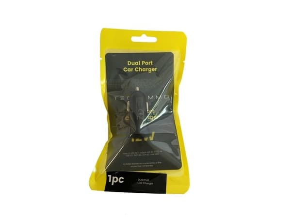 Techammo 12V dobbelt USB A biloplader. 2,4A. Sort