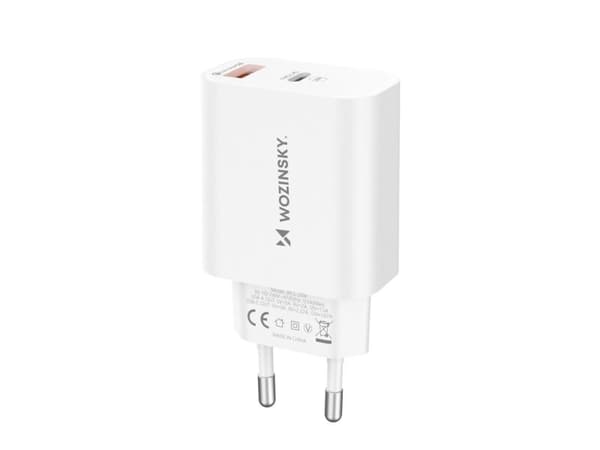 Wozinsky WLS-20W 20W USB-A USB-C Wall Charger with 1m USB-C - USB-C Cable - White