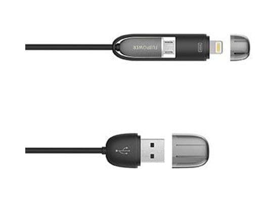 Fujipower - Lightning-kaapeli - USB uros Micro-USB Type B, Lightning uros - 1 m - musta - pyöreä