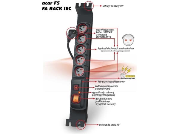 Power strip Acar F5 FA RACK IEC 1.5mblack