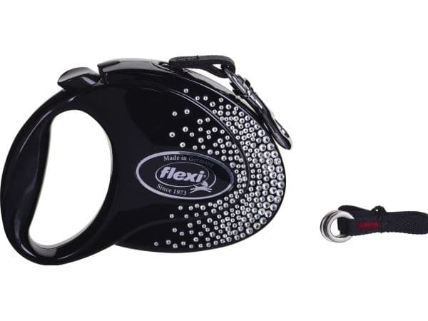 Flexi uttrekkbart bånd Glam Splash Crystal M 5m sort