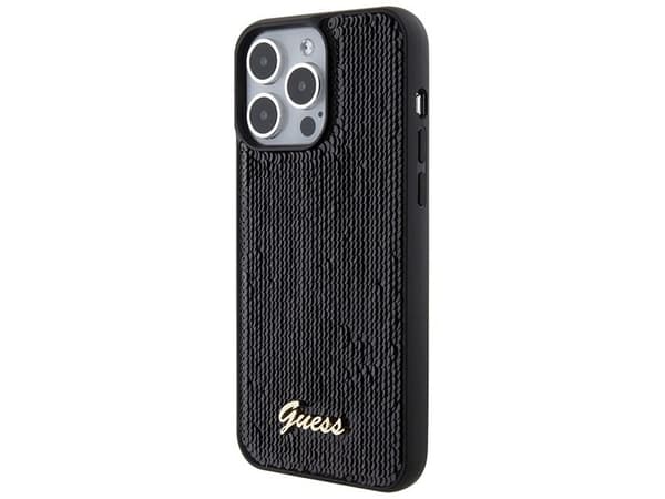 Guess Sequin Script metallskal till iPhone 15 Pro Max - svart