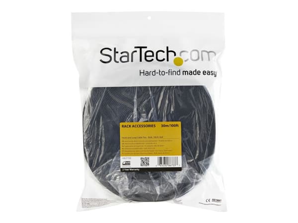 StarTech.com 25ft. Hook and Loop Roll - Cut-to-Size Reusable Cable Ties - Bulk Industrial Wire Fastener Tape - Adjustable Fabric Wraps - Black (HKL...