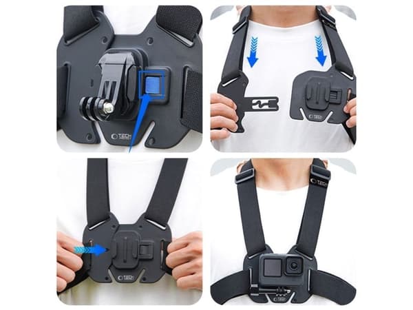 Tech-Protect GA100 brystmontering for GoPro / DJI - Svart