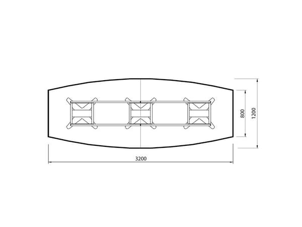 Konferencebord DNA, Hvid 3200x1200 mm bådformet, Sort understel