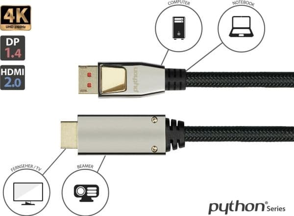 Alcasa PYTHON GC-M0218, 3 m, DisplayPort, HDMI, Hankoppling, Hankoppling, Rak